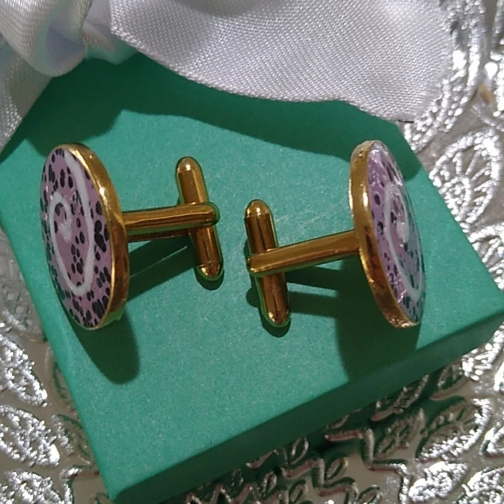 Vintage Goldtone Men's Round Enamel Swirl Cuff Links
